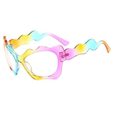 Imagem de Óculos de sol estilo olho de gato premium da moda, feminino, masculino, verão, viagem, armação grande, proteção solar UV400 (claro arco-íris)