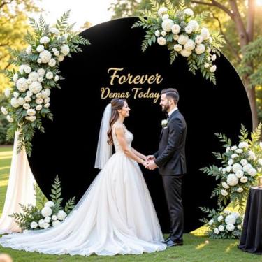Imagem de Capa de fundo redonda preta de 1,8 m com arco de círculo preto para chá de bebê, festa de aniversário, balão, foto de casamento, círculo redondo, tecido elastano