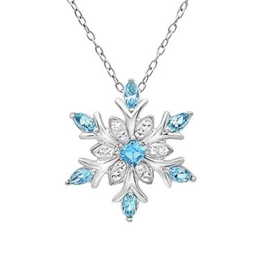 Imagem de Colar feminino de floco de neve de Natal com pingente de floco de neve e strass azul prateado e pingente de floco de neve de cristal de inverno delicados roupas de festa de Natal joias festivas, Large