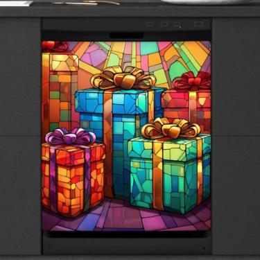 Imagem de Presentes de vidro de Natal, capa magnética para lava-louças, capas magnéticas para decoração de lava-louças, capa magnética para porta de geladeira, decalque de geladeira para cozinha