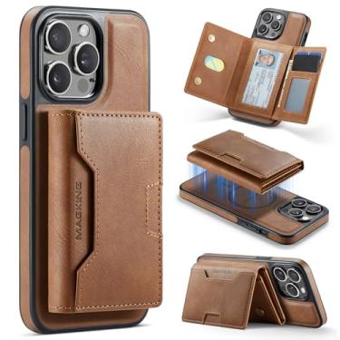 Imagem de DG.MING Capa carteira para iPhone 13 Pro, suporte magnético destacável 2 em 1 com bloqueio RFID (7 compartimentos para cartão), compatível com MagSafe, suporte, couro PU + design TPU à prova de choque