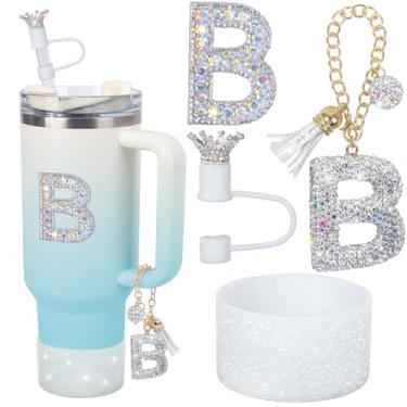 Imagem de LA KEN DU Pingentes De Letras Para Alça Copo Stanley, Acessórios Silicone Botas 40 Oz 30 Oz, Capa Palha Em Formato Coroa E Adesivo Diamante (B)