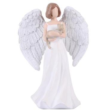 Imagem de XINGYAN Estatueta de anjo memorial de gato, anjo de resina de 15 cm segurando gato, estátua de lembrança de gato pintada à mão, presente de simpatia por perda de gato, presente de mãe de gato