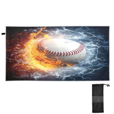 Imagem de ATTX Toalha de praia de fogo de água de beisebol 76 x 152 cm - Cobertor leve de microfibra resistente à areia de secagem rápida para piscina, ioga, academia e viagens | Esportes de banho de natação