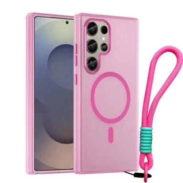 Imagem de Capa de celular com alça de pulso fosca Candy para Samsung Galaxy S25 S24 Ultra Plus S24 FE, capa magnética à prova de choque, rosa, para S24
