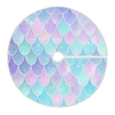 Imagem de Blueangle Saia de árvore de Natal com escamas de sereia fofa de 120 cm - poliéster macio e resistente a rugas, decoração de férias para festas de Natal, árvore festiva e decoração de casa (395)