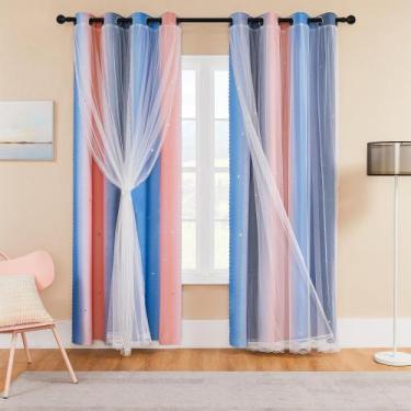 Imagem de Cortinas XiDi, 2 painéis, 132x243 cm, quarto de meninas, rosa, azul
