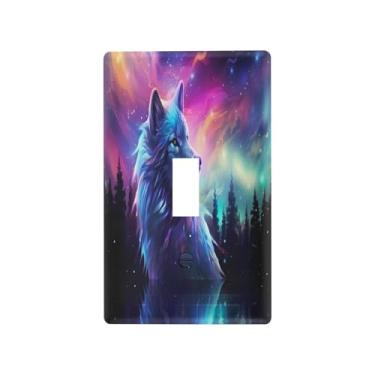 Imagem de Blueangle Tampa de placa de parede para interruptor de luz - Aurora Boreal Wolf Light Switch Cover Decorativa Placa de Parede, Tamanho 1 - Gangue 4,53 x 2,76 polegadas (350)