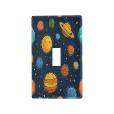 Imagem de Blueangle Capa para placa de parede para interruptor de luz - desenho animado sistema solar planetas capa decorativa para tomada placa de parede, tamanho 1 gangue 4,53 x 2,76 polegadas (259)