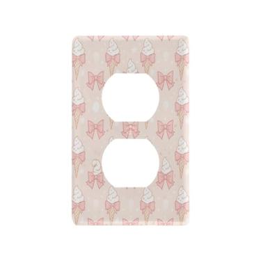 Imagem de Blueangle Placa de parede de tomada dupla com laços de sorvete, tamanho padrão, placas de cobertura de tomada elétrica de 1 gangue para decoração de quarto de escritório em casa, 4,53 x 2,76 polegadas