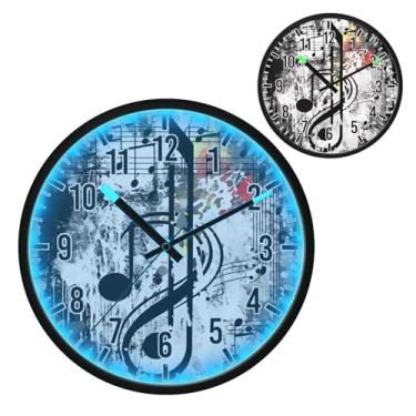 Imagem de Blueangle Relógio de parede LED que brilha no escuro e ativado por voz, silencioso, design de nota musical preto de 30,5 cm, operado por bateria para decoração de quarto e sala de estar (238)