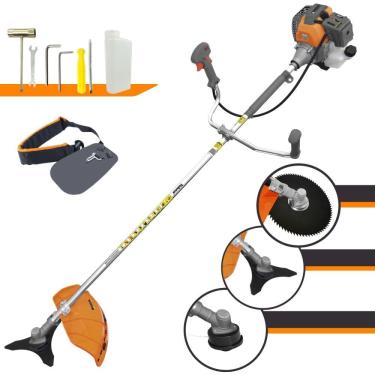 Imagem de Roçadeira Lateral Tekna RL520P À Gasolina 2 Tempos 52cc 2HP 10000rpm 3 Opções de Corte Com Lâmina 3 Pontas + Lâmina 80 Dentes + Carretel de Nylon