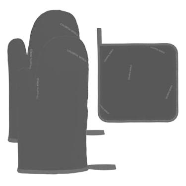 Imagem de Conjunto de cozinha essencial de 3 peças em inglês, letras impressas, luvas resistentes ao calor e aderência da tampa, proteção para churrasco no forno, design de armazenamento suspenso.