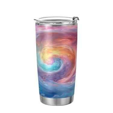 Imagem de Kigai Copo de aço inoxidável com vórtice de pintura a óleo artística de 590 ml, copo de café isolado com tampa e canudo, caneca de café de viagem de parede dupla para bebidas quentes e frias