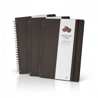 Imagem de Caderno Espiral, Capa Azul em Papel 100% Reciclado com Elástico, 21x15cm, 70 Folhas Pautadas na Cor Bege, Com Suporte para Caneta (3, Café)