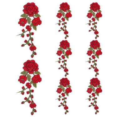 Imagem de HOBBIESAY 8 peças flores vermelhas peônia bordado tecido costurado em apliques bordados fantasia vestido roupas adesivos acessórios para aparar roupas, bolsas, jaquetas, jeans, faça você mesmo