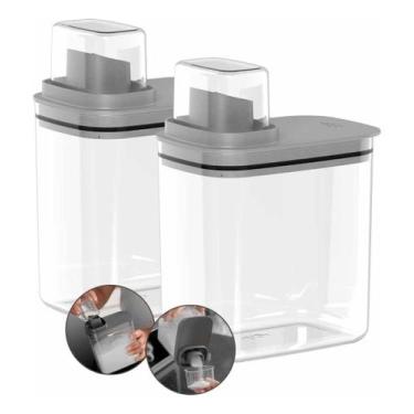 Imagem de 2 Dispenser Organizador Lavanderia Copo Medidor 1,5l Chumbo - Ou
