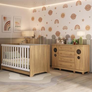 Imagem de Berço Americano 3 em 1 com Cômoda 2 Portas 4 Gavetas Bombom Multimóveis MP4712