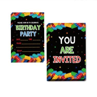Imagem de Qwertirsr Let's Play Convites de Aniversário Design Dupla Face (25 Cartões + Envelopes) com Envelopes Convites de Festa de Aniversário Infantil, Meninos, Lembranças de Festa e Suprimentos 15 x 10 cm