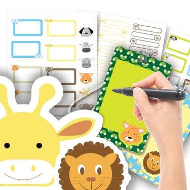 Imagem de Etiqueta Escolar Menino com TAG + Caneta (Animais Safari, Etiquetas + 2 TAGs)
