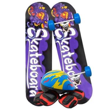 Imagem de Skate Infantil Estampado Roxo Kit Equipamentos De Proteção - Gici Kids