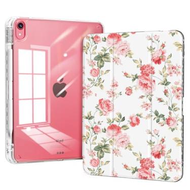 Imagem de Piznernico Capa para iPad 11ª geração A16 Chip 2025, capa fina para iPad 10ª geração 10 polegadas 2022, capa traseira transparente leve protetora, suporte estável com três dobras, rosa rosa