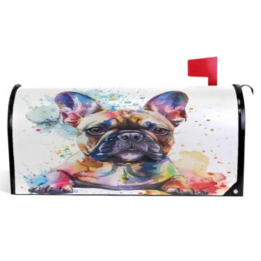Imagem de TSENQUE Caixa de correio decorativa capas magnéticas outono caixa de correio vinil aquarela buldogue francês à prova de intempéries feriado caixa de correio decoração tamanho padrão 52,6 x 45,8 cm