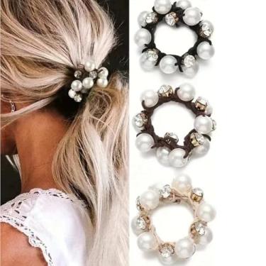 Imagem de Laço de cabelo com contas, corda de cabelo de cristal grande, elástico para rabo de cavalo (conjunto 2)