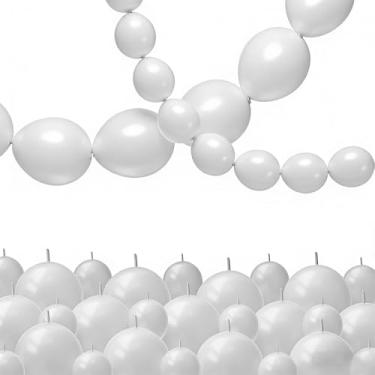 Imagem de Balões brancos de elos rápidos, 100 peças de balões de ligação para fazer balões de parede em arco de corrente de balão, balão de pérola para casamento, aniversário, graduação, chá de bebê, decorações