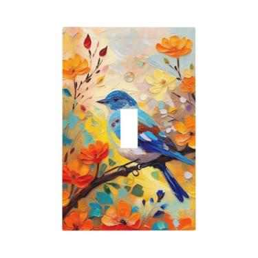 Imagem de Capa de interruptor de luz estilo arte decorativa, padrão de pássaro cuco, placa de parede com botão único, placa elétrica decorativa para decoração de casa