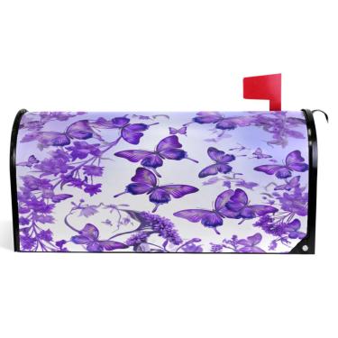 Imagem de TSENQUE Capas de caixa de correio de outono caixa de correio magnética sazonal outono borboletas roxo azul feriado à prova de intempéries caixa de correio decoração tamanho padrão 52,6 x 45,8 cm