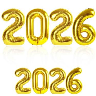 Imagem de Kit Balão Bexiga De Número Dourado Metalizado Festa 40 Cm - 2026