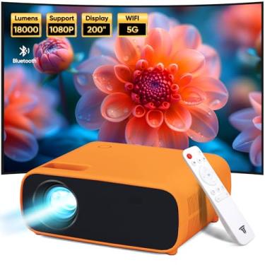 Imagem de Projetor com Wi-Fi e Bluetooth, projetor de vídeo Full HD nativo 1080p, projetor de filme 12000L, imagem máxima de 300 polegadas, compatível com Android/iOS/laptop/TV Stick/HDMI/USB (laranja)