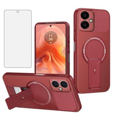 Imagem de Asuwish Capa de celular para Motorola Moto G54 5G Capa magnética de fibra de carbono com protetor de tela de vidro temperado e suporte protetora, fina, macia, rígida, fina, acessórios G 54 2023
