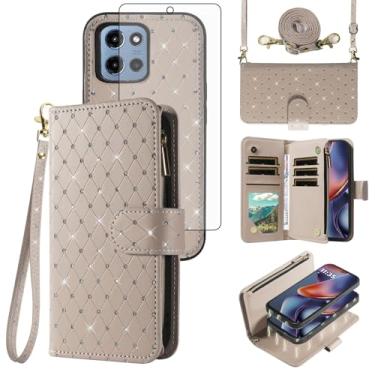 Imagem de Asuwish Capa de celular para Motorola Moto G 5G 2025 com zíper carteira magnética destacável com protetor de tela, alça transversal com cordão de glitter, compartimentos para cartão G5G 5 G G5