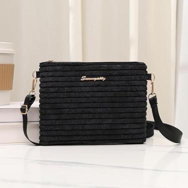 Imagem de Bolsa tiracolo de veludo cotelê, bolsa de ombro de grande capacidade para trabalho, bolsa feminina casual, Preto, Medium