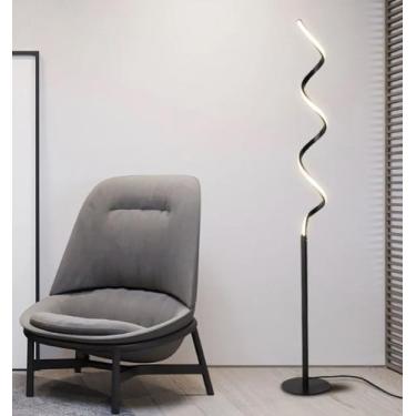 Imagem de Luminária chão moderna coluna metálica slim retangular + LED integrado