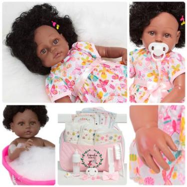 Imagem de Bebê Reborn Negra 100% Silicone Pode Dar Banho + Bolsa - Cegonha Rebor