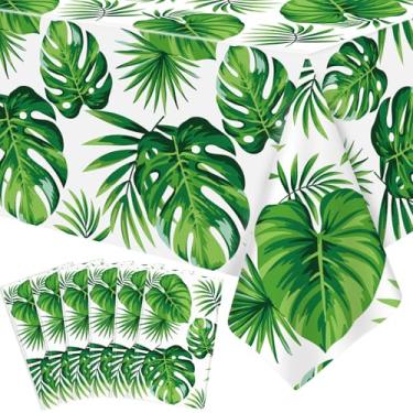 Imagem de TJYJOY Pacote com 6 toalhas de mesa havaianas com folhas de palmeira do Havaí, toalha de mesa descartável, folhas de palmeira tropicais, para chá de bebê, festa de aniversário, decoração tropical de