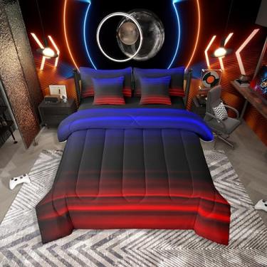 Imagem de Erosebridal Jogo de cama solteiro com estampa 3D de arte abstrata moderna, estampa 3D, estampa 3D, vermelho, cinza, azul