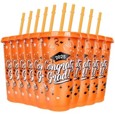 Imagem de 12 peças de copos de plástico de formatura 2024 com tampas e canudos 680 g copo de plástico reutilizável para graduação classe de 2024 suprimentos de festa de formatura para decorações de bebidas