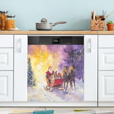Imagem de SEHANY Linda capa magnética de Papai Noel para lava-louças, adesivos magnéticos decorativos antiarranhões para painel de geladeira e lava-louças, decoração de Natal de cozinha doméstica 58 x 66 cm