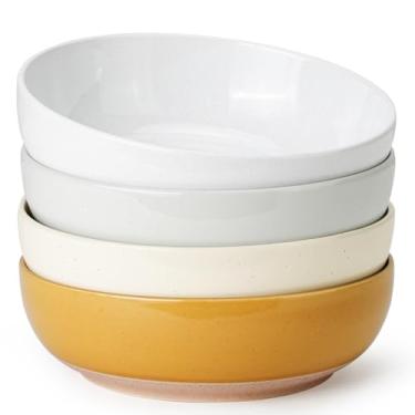 Imagem de Metflavor Conjunto de 4 tigelas de massa de cerâmica salpicada de 963 g para saladas, sopa, cereais, tigelas de 20 cm de largura e profundas, segura para lava-louças e micro-ondas, base de terracota