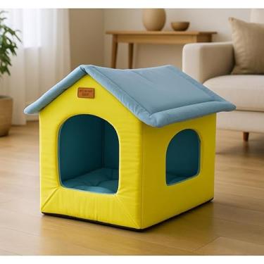 Imagem de Cama Toca Iglu para Cães e Gatos – Casinha Pet Desmontável com Zíper e Almofada Lavável(Amarela)