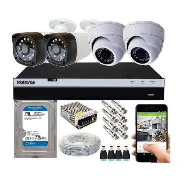Imagem de Kit 4 Câmeras Full HD 1080p + DVR Intelbras MHDX 3004c c/HD 1 TB