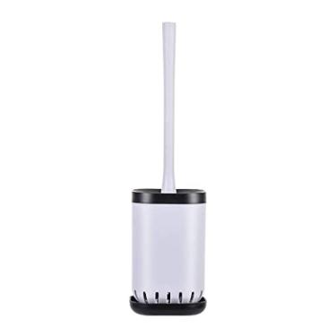 Imagem de Escova de vaso sanitário, escova de vaso sanitário e suporte, conjunto de plástico, limpeza de casa de banho, cabelo macio, escova de vaso sanitário de cabo longo economiza espaço para o banheiro
