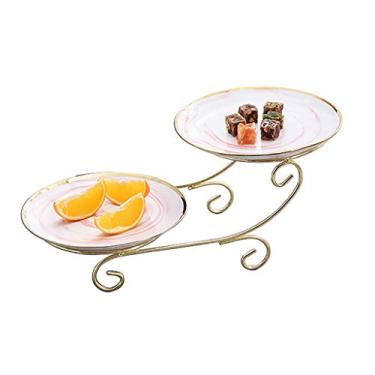 Imagem de Suporte para sobremesas — Cerâmica — Doméstico — Estilo Europeu — Três andares — Duas Cores — Bandeja de Frutas — Suporte de Bolo — Lanche de Chá da Tarde (Cor: D) (C) (C)