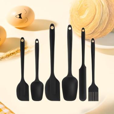 Imagem de Conjunto de espátulas de silicone, pacote com 6 utensílios de cozinha de grau alimentício, com escova de silicone, resistente ao calor, sem BPA, espátula de cozinha de borracha para raspar, assar