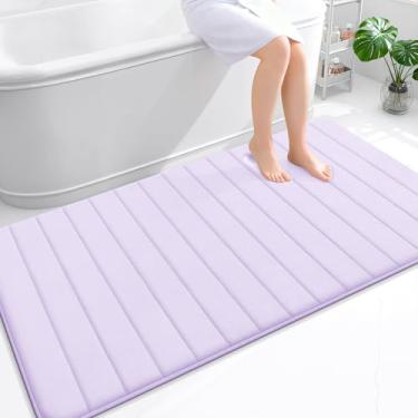 Imagem de OLANLY Tapete de banho listrado de espuma viscoelástica 139 x 99 cm, tapetes absorventes supermacios, secagem rápida, tapetes de chuveiro laváveis na máquina, tapete de banho, acessórios de decoração