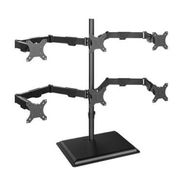 Imagem de SFOIMO Suportes de monitor, suporte de mesa para 6 monitores, suporte de monitor de aço ajustável em altura com braço articulado completo para a maioria dos monitores de 43 a 81 cm, comporta até 9 kg